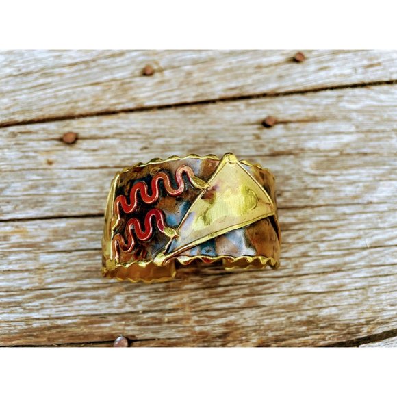 Vintage Brass and Copper bangle Cuff Bracelet Brutalist Abstract - Picture 4 of 12